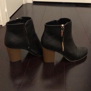 Black booties with tan heel